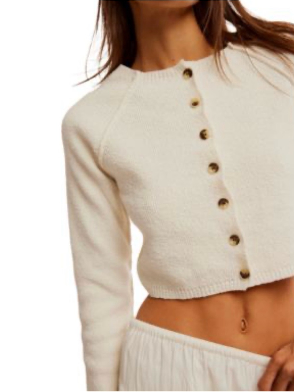 0088 Free People shrunken Cream Button-Front Cropped Cardigan